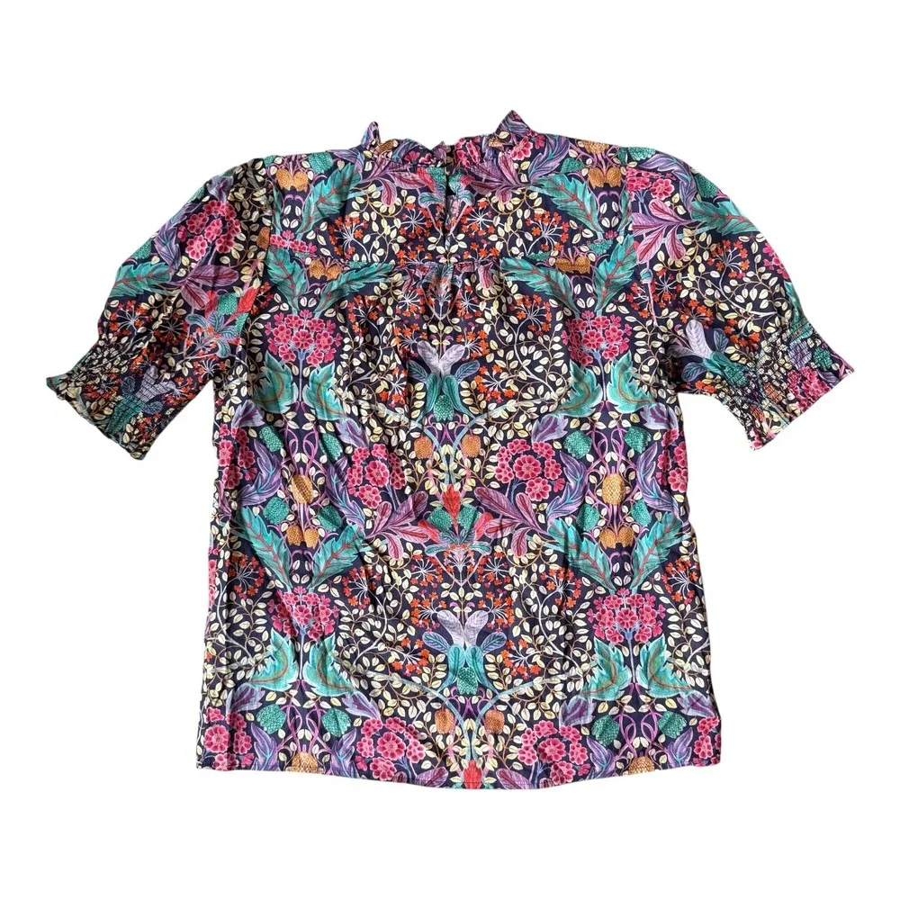 J.Crew Women's Liberty Elm House Floral Puff Sleeve Boho Top XS Ruffle Blouse